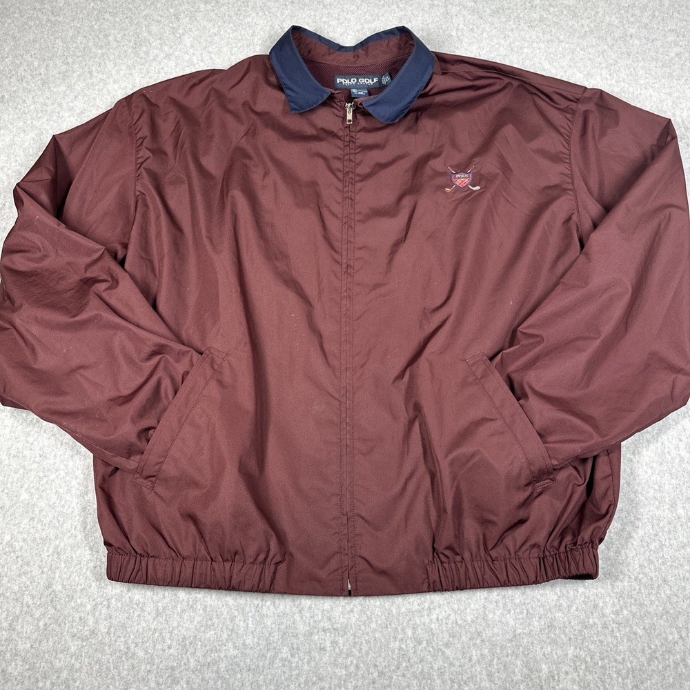 Vintage Polo Golf Ralph Lauren Men's Burgundy Windbreaker Jacket Size XL Unlined